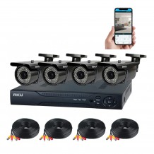 Kit supraveghere video AKU 4 camere SUPER CLEAR AHD varifocale 2.8 - 12mm + DVR 4 canale FULL HD 1080N H264, interior exterior carcase metalice cu infrarosu, iesire internet cu vizualizare pe telefon mobil tableta desktop